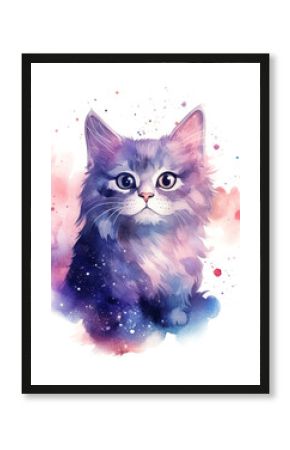 PNG Cat Watercolor style watercolor background painting.