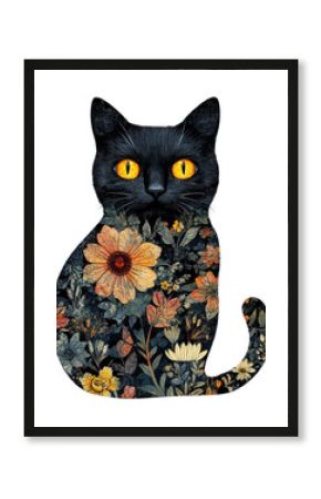 PNG Flower Collage Halloween black cat pattern illustration flowers.