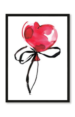 PNG Heart shaped balloon illustration ribbon hand-painted.