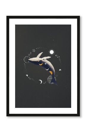 Swimming whale, galaxy aesthetic remix