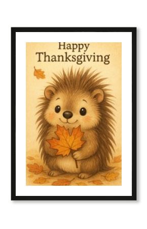 Cute hedgehog with leaf