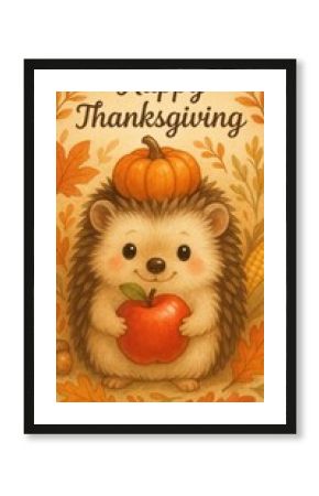 Cute hedgehog celebrates Thanksgiving.