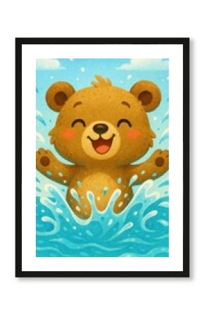 Joyful bear splashing water