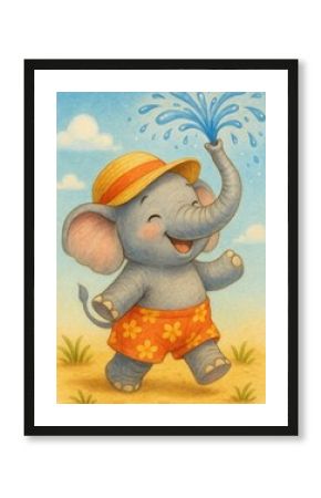 Joyful elephant splashing water playfully.