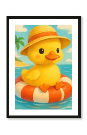 Adorable duckling enjoying summer.