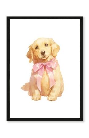 Adorable puppy with pink bow