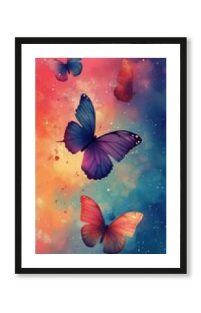 Colorful Butterflies Soaring Gracefully in a Vibrant Abstract Background.