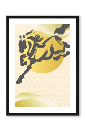 年賀状　年賀　2026　午　午年　馬　墨絵　水墨画　水彩　和風　デザイン　テンプレート　イラスト素材