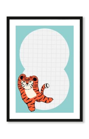 Chinese tiger frame, grid pattern background in blue