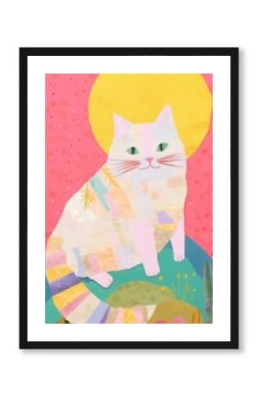 Colorful cat craft painting pattern animal.