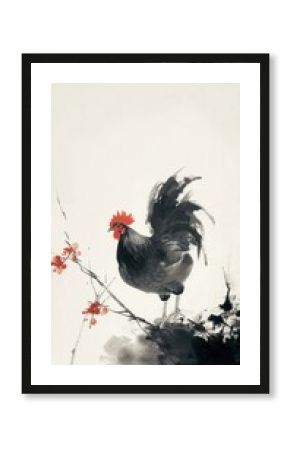 Ink painting minimal of chicken poultry animal bird.
