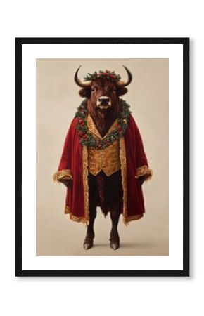 Bison animal illustration christmas.