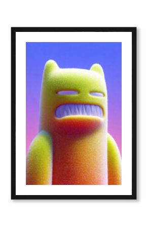 Cute 3d halloween monster with fur texture and colorful cartoon characters on bright backgrounds