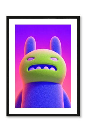 Cute 3d halloween monster with fur texture and colorful cartoon characters on bright backgrounds