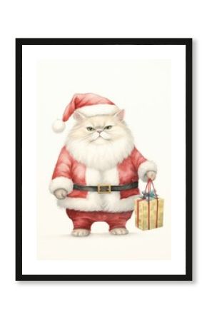 Cat holding a gift bag Like Santa Claus mammal pet representation.