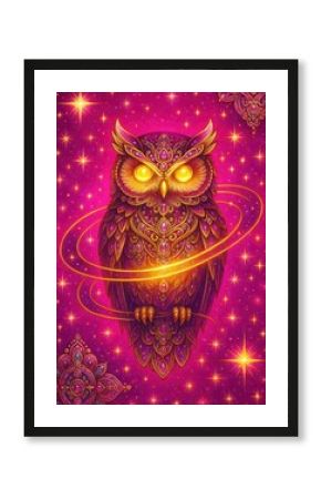Mystical owl cosmic glow