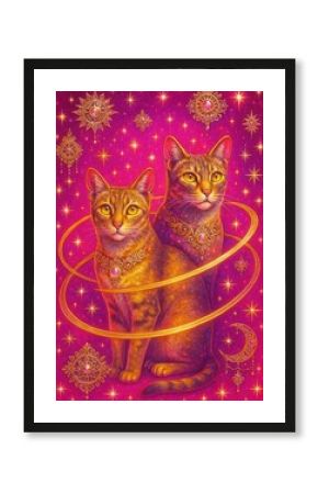 Mystical cats in cosmic elegance.