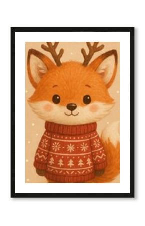 little fox wearing antlers and christmas sweater mobile wallpaper