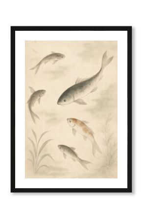 Elegant koi fish watercolor illustration.