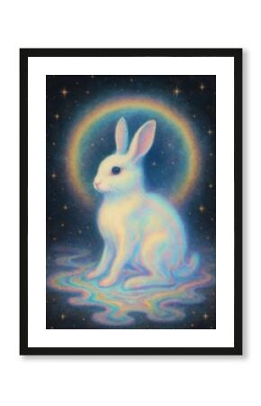 Mystical rabbit with cosmic aura.