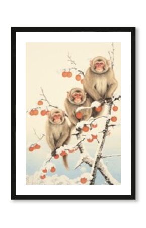 Japanese monkeys winter wildlife drawing animal.