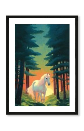 Cute horse in forest outdoors painting nature.