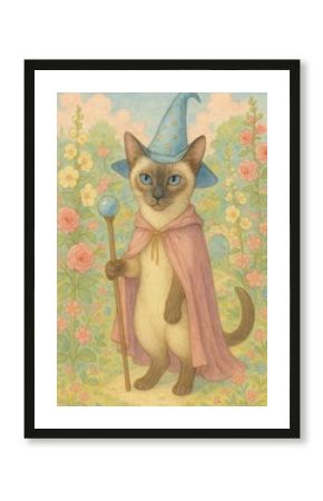 Whimsical cat wizard illustration