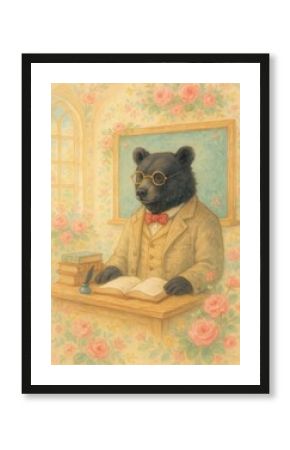 Bear professor floral elegance fantasy
