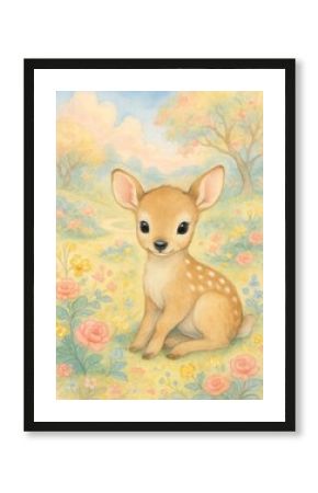 Charming deer in floral meadow.