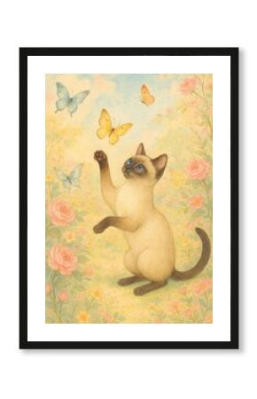 Charming cat with butterflies