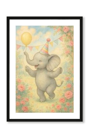 Joyful elephant with balloon