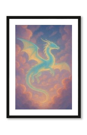 Majestic dragon amidst vibrant clouds.