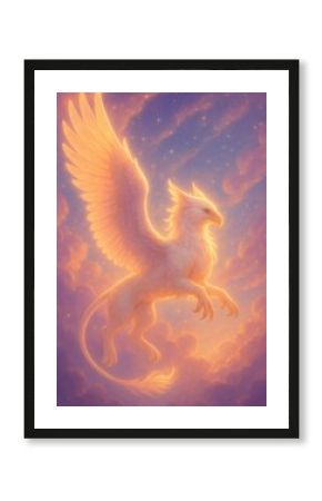 Majestic ethereal griffin in clouds