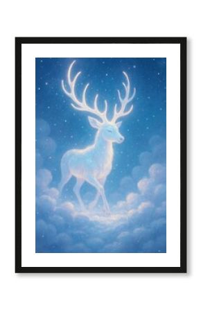 Mystical deer in ethereal clouds.
