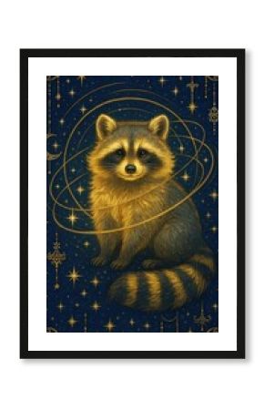 Celestial raccoon in cosmic design.