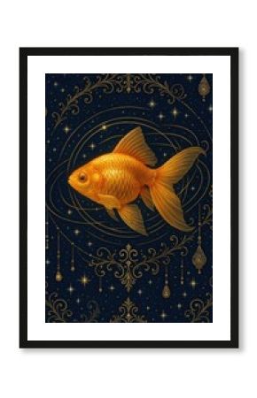 Golden fish in ornate cosmos