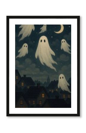 [ghosts floating over sleepy village rooftops mobile wallpaper]
