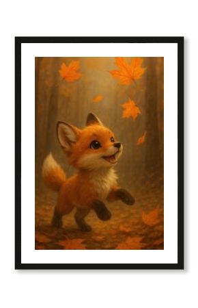 Playful fox amidst autumn leaves.