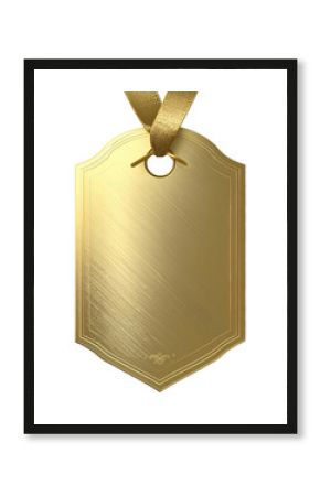 Elegant Golden Blank Tag with Ribbon for Special Occasions and Labeling.