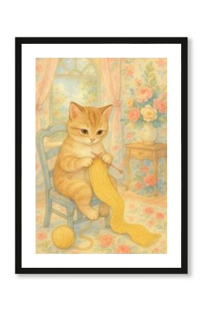 Charming cat knitting delightfully.