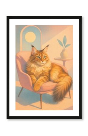 Elegant cat in pastel room