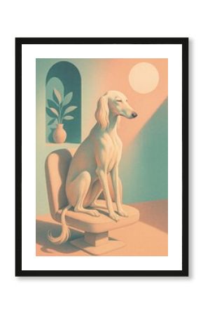Elegant dog in surreal setting.
