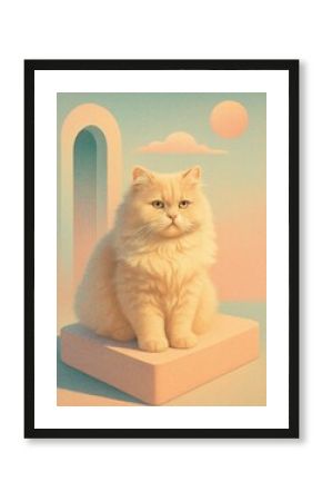 Fluffy cat surreal pastel dreamscape