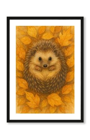 Cute hedgehog autumn leaves