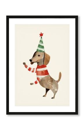 Dachshund wearing christmas scarf drawing animal mammal.