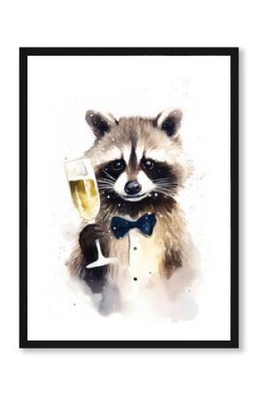 Raccoon holding champange glass celebration animal mammal.
