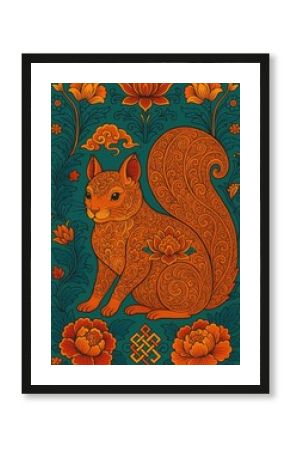 Intricate squirrel floral art.