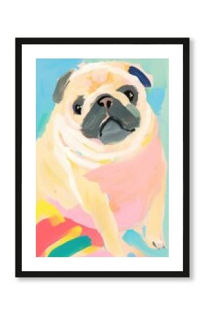 Pug dog painting art cartoon.