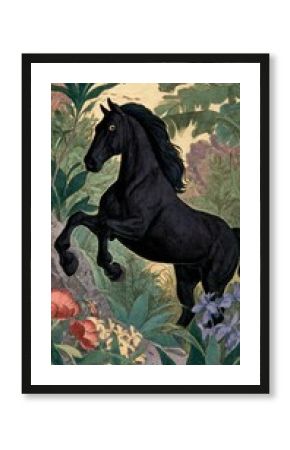 Black horse in fairy tale vintage mobile wallpaper