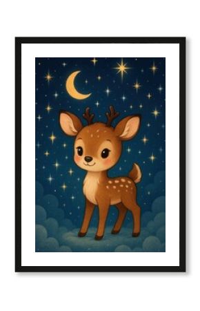 Cute deer under starry sky.